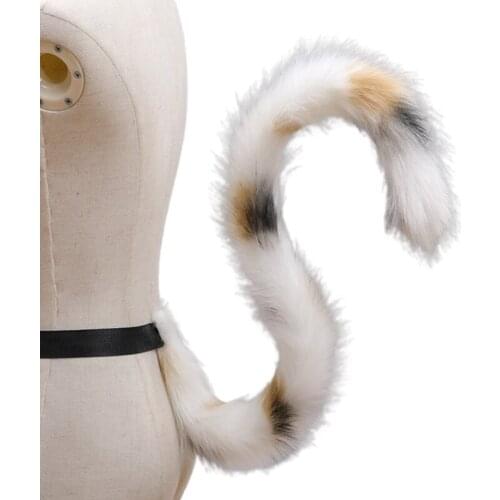 Handmade Faux Fur Plush Long Animal Tail Triple Color Flower Kitten Cosplay Costume Accessories Anime Lolita Party Props