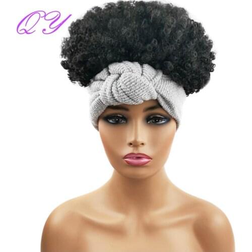 QY Hair HeadBand Wig Short Curly Wrap Synthetic Head Wigs for African Women Turban Hair Wigs