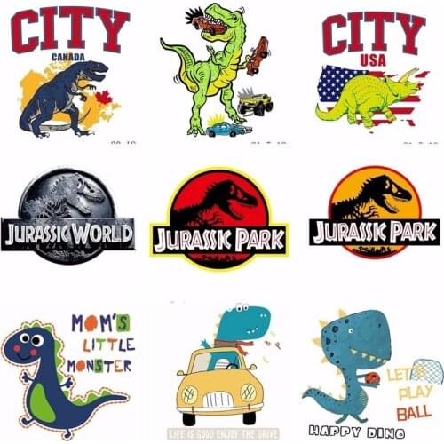 Pulaqi Fine Jurassic Park Heat Transfer Patches for Clothing Dinosaur Stickers Diy Cartoon Appliques Thermal Transfer Parches H