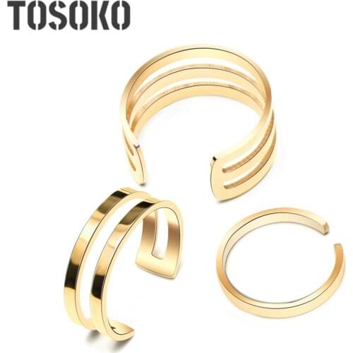 TOSOKO Stainless Steel Jewelry Smooth Multi-Layer Geometric Ring Fashion Simple Womens Ring BSA005