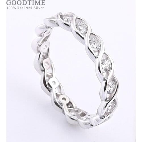 Fashion Women Ring 925 Sterling Silver Ring Rhinestone Cubic Zircon Ring Anniversary Gift Silver Jewelry Accessories