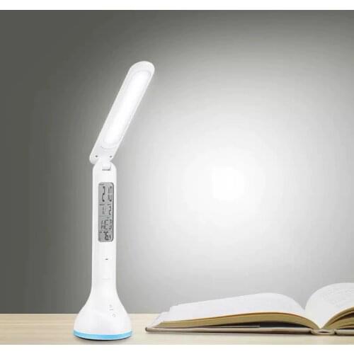 USB Rechargeable Foldable Dimmable Led Desk Lamp Calendar Temperature Alarm Clock Atmosphere Colors Changing Book Lights