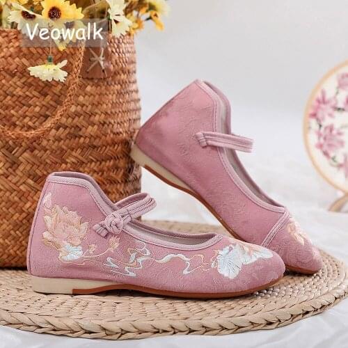 Veowalk Jacquard Embroidered Women Ballet Flats Ladies Comfortable Pointed Toe Flat Shoes for Elegant Ladies Non-slip Bottoms