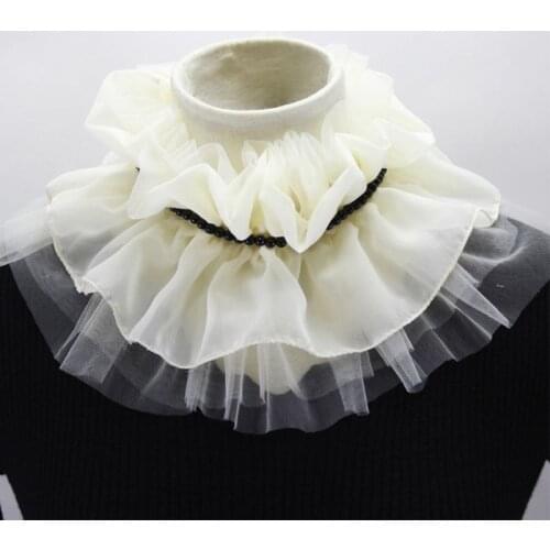 Fashion Fake Collar Pearl Decorate Chiffon Doll Collar Detachable Collar Lapel Blouse Ladies Adjustable Clothes
