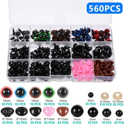 1 Box DIY Craft Eyes Sets 6/8/9/10/12/14mm 560Pcs Plastic Colorful Safety Eyes Noses For Doll Making For Tools Accessories