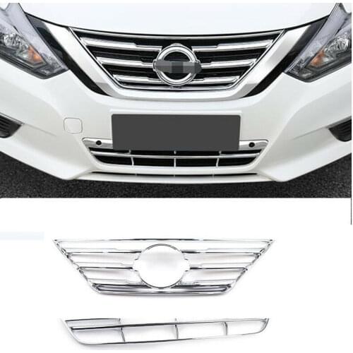 2pcs for Nissan Altima 2016-2018 Chrome Front & Bottom Grille Cover Molding Trim