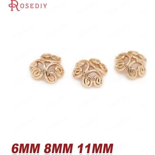 20PCS 6MM 8MM 11MM 24K Champagne Gold Color Plated Brass Curl Pattern Beads Caps High Quality Diy Jewelry Accessories