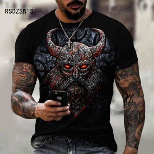2021 Summer Hot Top Street Fashion Men T-shirt Black Skull Horns 3D T-Shirt Mens Large Size Casual Short Loose Pullover T-Shirt