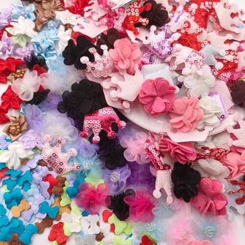 60pcs/lot Mix Style Padded Appliques For DIY Clothes Sewing Supplies DIY Hair Clip Bow Decoration Patches