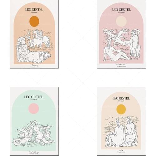 Abstract line art LEO GESTEL n ° modern prints, geometric arcs, female line drawings, bohemian wall decoration posters