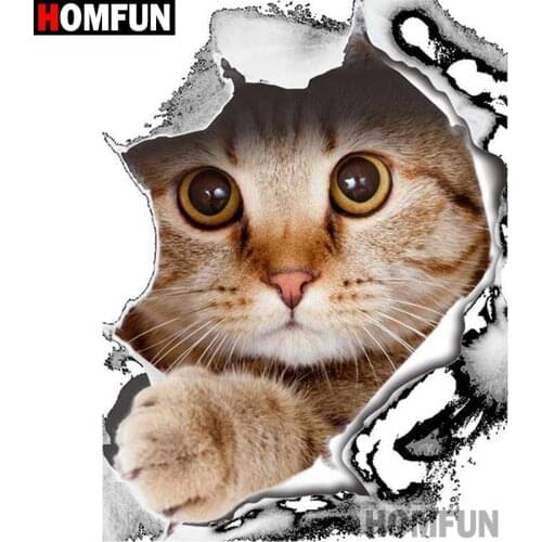 HOMFUN Full Square/Round Drill 5D DIY Diamond Painting "Animal cat" 3D Diamond Embroidery Cross Stitch Home Decor A19833