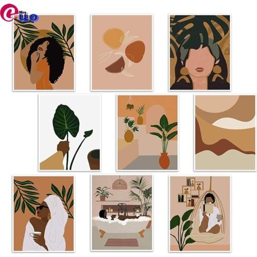 2021 New 5D Diamond Embroidery Women Leaf Full Square/Round Diamond Painting Scenery Mosaic Minimalist Abstract Boho Home Decor