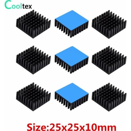10pcs 25x25x10mm Aluminum Heatsink Radiator Cooling COOLER Heat sink for Electronic Chip IC MOS With Thermal Conductive Tape