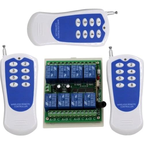 Wireless 8 Channel Remote Control Switch DC 12V RF Receiver and 3pcs Transmitters ON/OFF Digital Remote Control Switch SKU: 5006