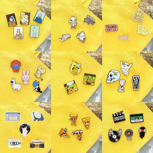 3 ~ 5 Pieces/Set Mask Animal Enamel Pin Set Custom Van Gogh Pizza Music Punk Brooch Lapel Badge Jewelry Gift Price Amazing