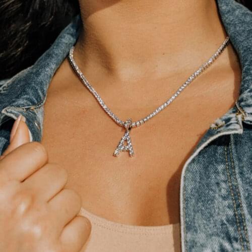 JUST FEEL A-Z Custom Rhinestone Tennis Chain Letter Necklace for Women Men HipHop Jewelry Alphabet Pendant Necklace Choker Chain