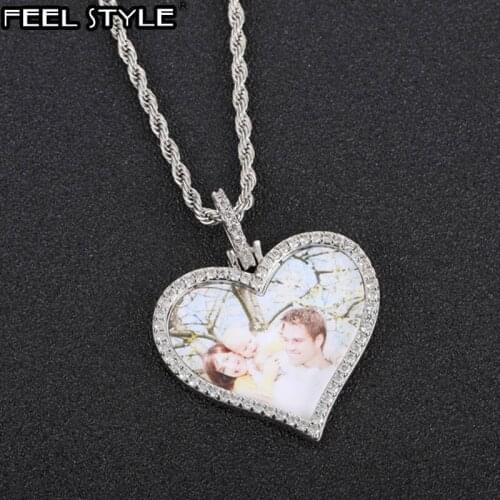 Hip Hop Rose Custom Heart Made Photo Medallions Iced Out Bling AAA Cubic Zircon Personalized Necklace & Pendant For Men Jewelry