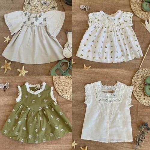Kids top Sweet Doll Collar Short Sleeve Top with Small Floral Pattern baby girls clothes Cotton comfortable t-shirt
