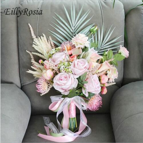EillyRosia Pink Outdoor Wedding Bouquet for Bride Roses Cala Lily Wild Destination Wedding Flower Photography Bridal Bouquet