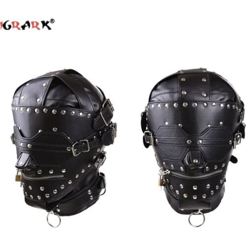 Exotic Accessories of Gay Men Leather Headgear Hood Harness Bdsm SM Bondage Hood Mask for Fetish Cosplay Sex Toys