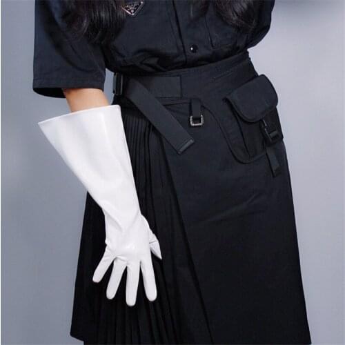 2020 PATENT LONG GLOVES Unisex Faux Leather Wide Balloon Puff Sleeves Large White 38cm PU147