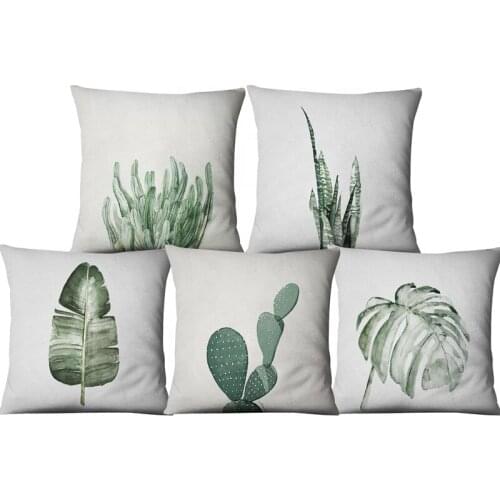 Hot Sale Cactus Plants Printed Polyester Linen Bedroom Decorative Pillowcase Car Seat Pillow Cover High Quality Cushion Cover