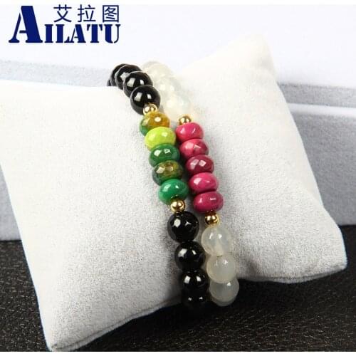Ailatu Fashion 8mm Faceted Onyx Stone Distance Lucky Couples Bracelet Women and Mens Bead Jewelry Pulseras Hombre Bracciali