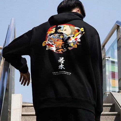 Autumn and winter hip-hop hooded men trendy brand Harajuku style jacket national trend red white couple hedging print hooded men