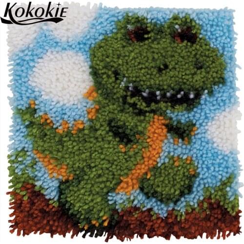 Latch hook rug kits canvas animal dinosaur printing vloerklee foamiran for needlework sets 3d carpet handmade cartoon tapijt
