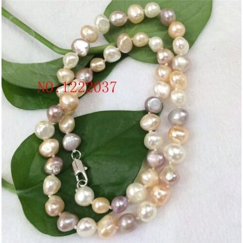 Natural freshwater pearls irregular shaped baroque 8-9MM necklaces White, pink, purple multicolor
