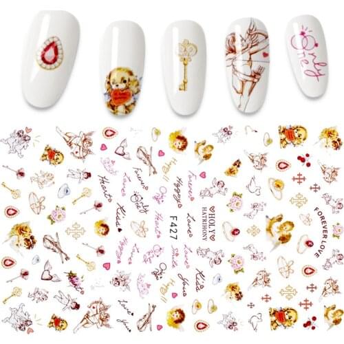 One color 3D Nail Art Sticker slider angel baby pattern paste nail sticker aluminum foil design