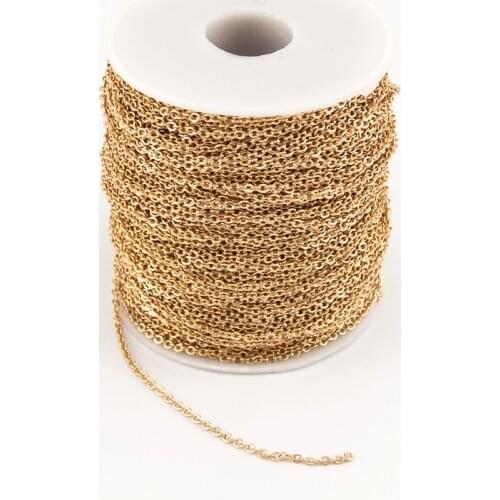 Stainless Steel Thin Chain Necklace Gold Plating 2mm Width Rolo Link Chain Women Necklaces DIY Jewelry Making Sell in Meter