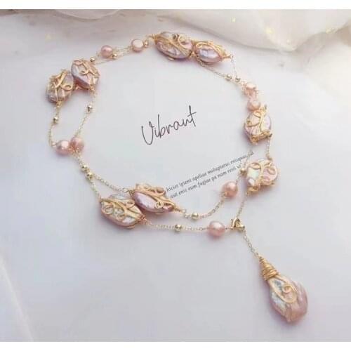 Natural Baroque Freshwater Pearl Necklace For Women Party Purple/White Big pearl Bracelets Fashion Jewelry Handmade 2021