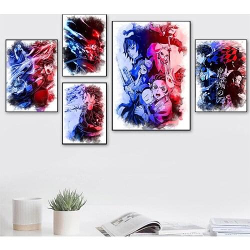 Japanese Anime Demon Slayer Watercolor Poster Wall Art Canvas Painting Print Modern Home Sofa Background Wall Decor Baby Room