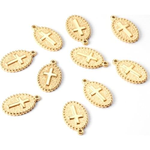 ASON 10pc/lot Tag Cross Pendant 316L Stainless Steel Gold Silver Color Religion Charms For Necklace Bracelet DIY Jewelry Making