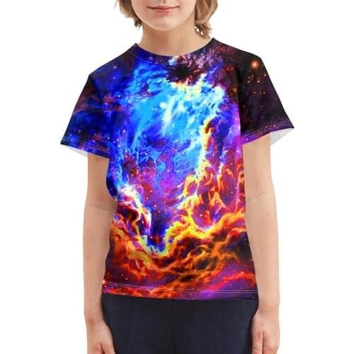 Galaxy Space Flame Wolf Print Casual Kids T-Shirt O-neck Clothes Childrens Short-Sleeve Tops for Boys Clothing