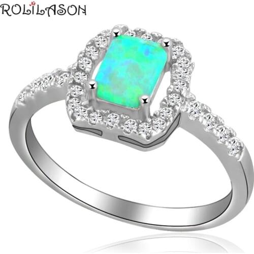 ROLILASON Fashion Jewelry for Women Green Fire Opal silver plated Party Accessories Rings USA Sz #6#7#8#9 #10 OR888