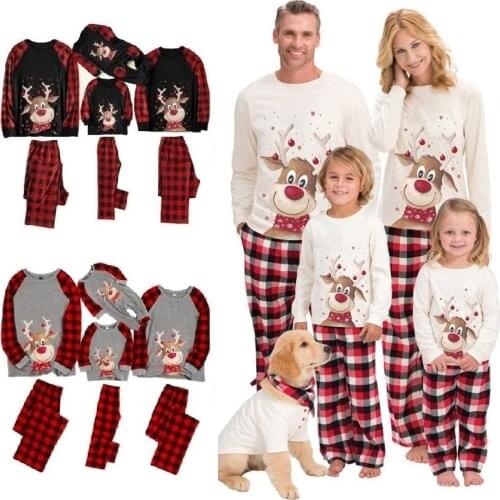 Plaid Christmas Pajamas Xmas Deer Family Matching Outfits Father Mother Kids Baby & Dog Sleepwear Mommy and Me Pjs Clothes 2021