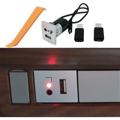 Silver USB Adapter AUX Input Mini Cable USB Slot Interface Button Switch For Ford Focus 2 mk2 2009 2010 2011