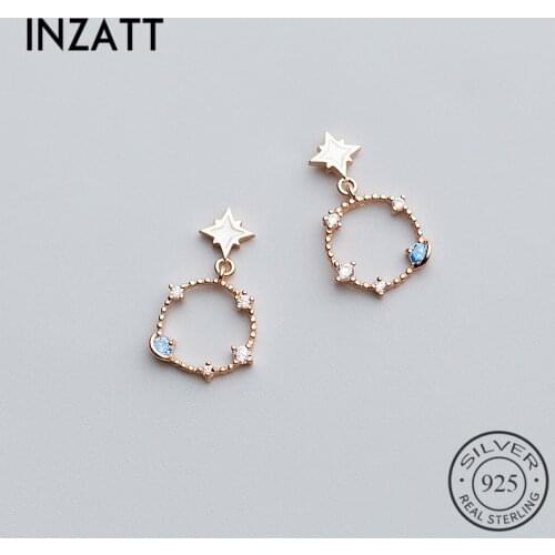 INZATT Real 925 Sterling Silver Exquisite Star Hollow Round Zircon Dangle Drop Earrings For Women Fine Jewelry Accessories