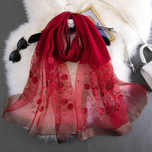 Silk Scarf Wool Pashmina Women Shawls Wraps Floral Embroidery Lady Winter Scarves Bandana Foulard Echarpe hijab High Quality