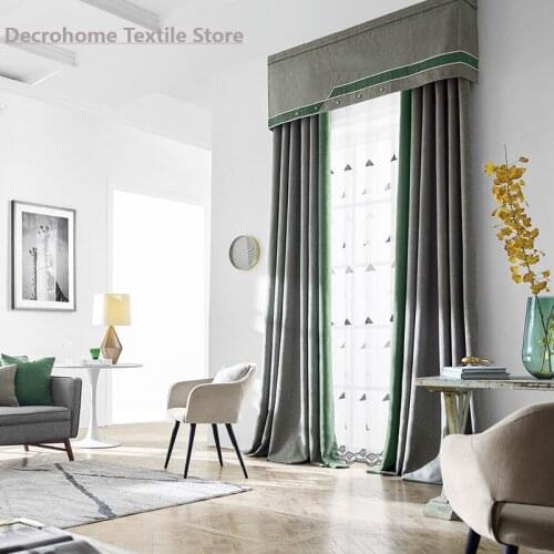 Modern Simple Mediterranean Thickened Cotton and Linen Solid Shade Curtains for Living Dining Room Bedroom