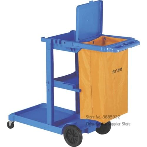 Commercial Cleaning Cart with Canvas Bag Hotel Wheeled Housekeeping Storage Cart for Cleaning Tools Easy Clean Bearing 250kg