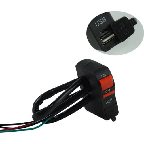 Universal Motorcycle Handlebar Start Flameout Switch ON OFF Button with USB Charge for Moto Motor ATV Bike 4 Wire Connectors