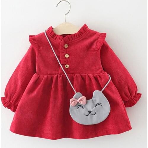 Baby girl clothes corduroy dress sweet cute baby girl dress plus velvet thick warm dress baby lace distribution bag
