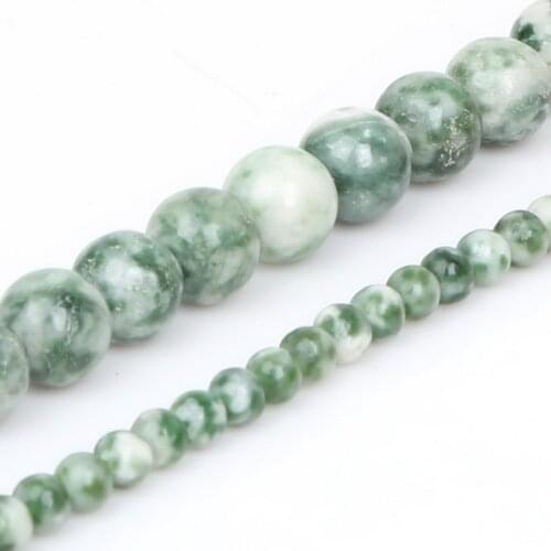 High Quality 4mm 8mm Nature Green Spot Round Ball Stone Beads 15" For DIY Bracelet Necklace Jewelry Making