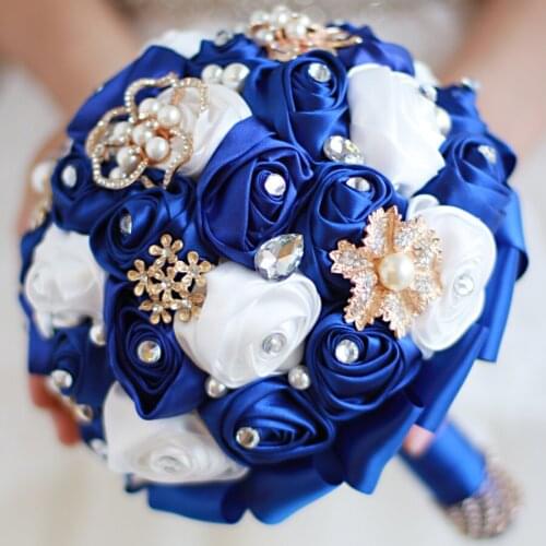 Iffo high-end custom, sapphire blue bride hand holding flower bouquet, the size of pearl drops drill petals ruby DIY decoration
