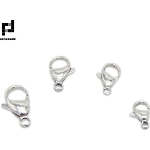BASEHOME 20pcs/lot 9/10/11/12/13/15mm Silver Tone Stainless Steel Lobster Clasps Hooks Clasp for DIY Jewelry Findings