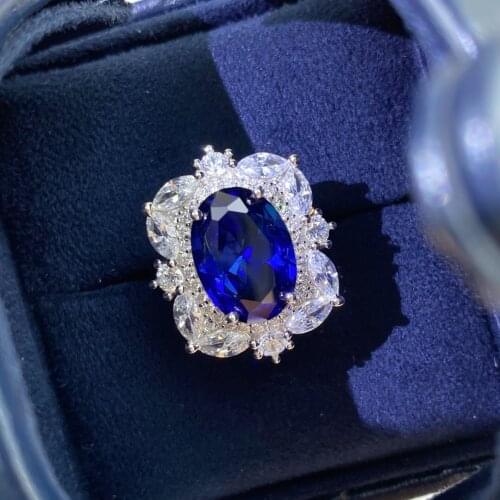 Elegant 100% 925 Sterling Silver Rings Oval Cut Sapphire Created Moissanite Gemstone Party Cocktail Ring For Women Fine Jewelry