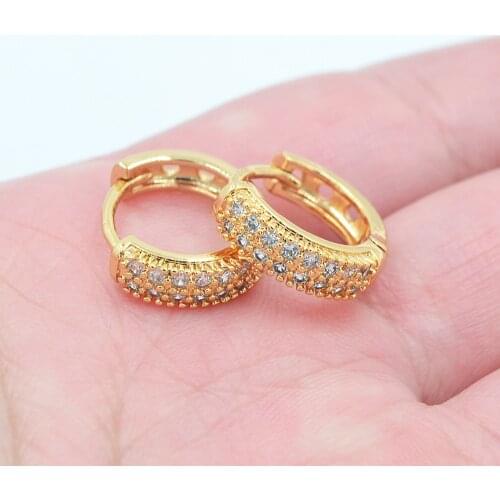 Gold Color Women Fashion Two Rows Clear Zirconia CZ Hoop Huggie Earrings Jewelry